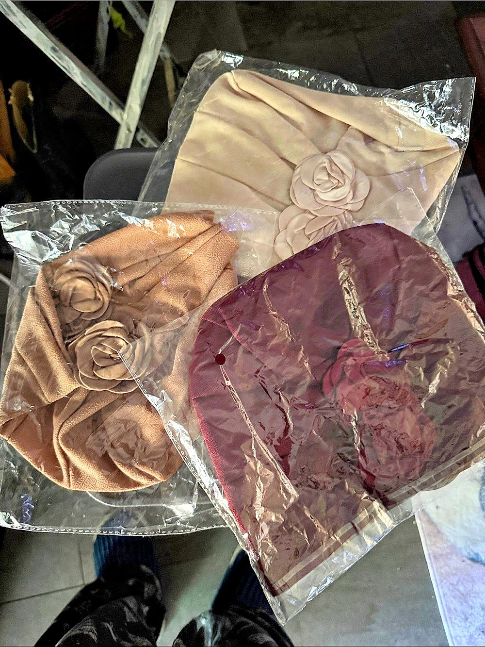Floral Appliqué Wrap Set in Brown, Pink & Cream